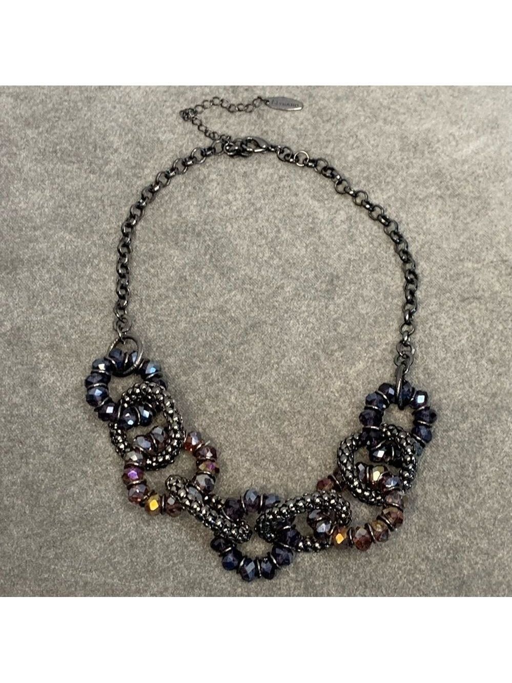 Nygard Purple pink dark chrome beaded link necklace